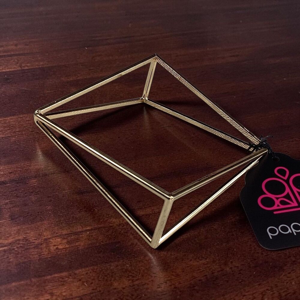 Paparazzi Gold Tone 3D Geometric Wireframe Bangle Bracelet Modern Architectural